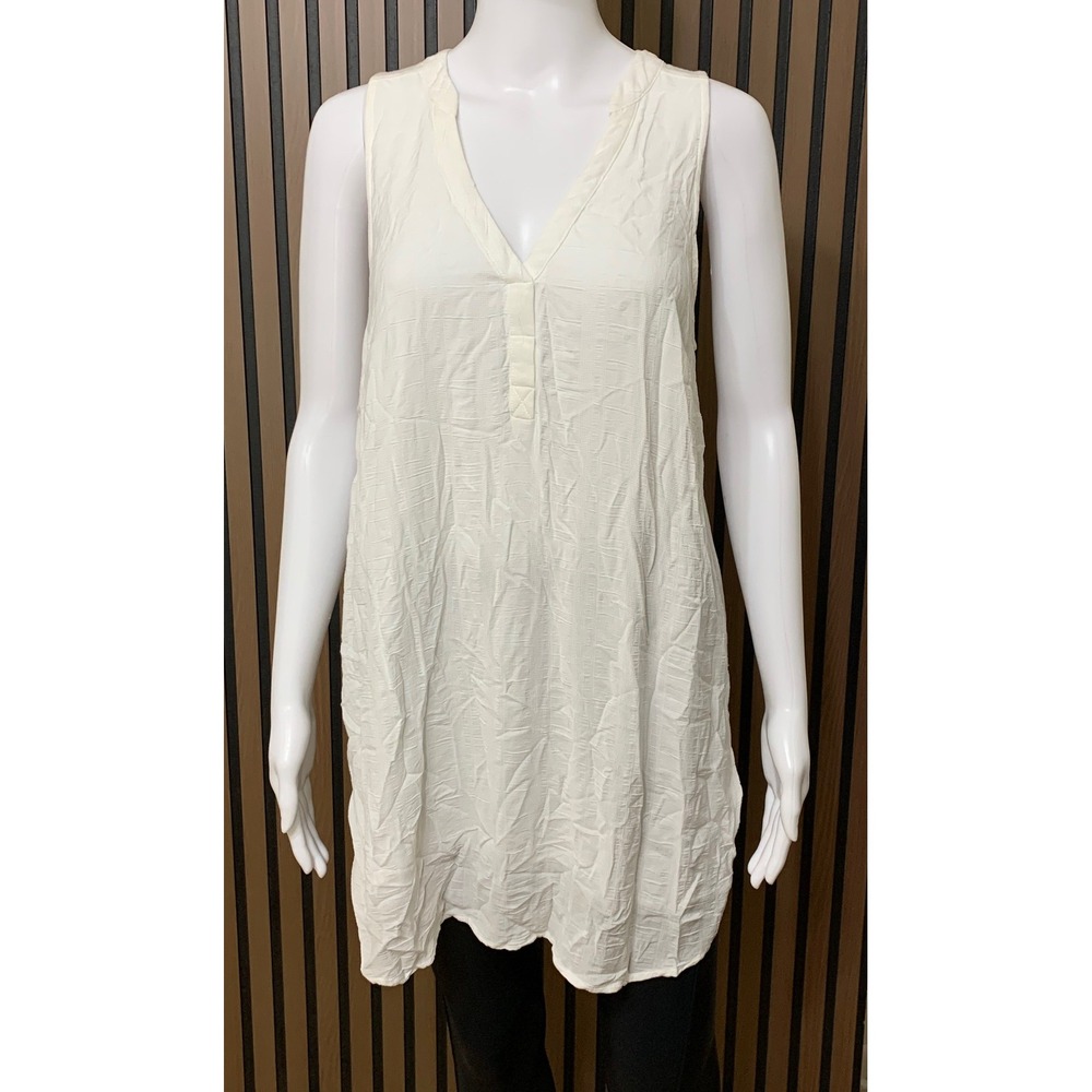 Maeve Anthropologie White Sleeveless V-Neck Textured Tunic Top M Classic